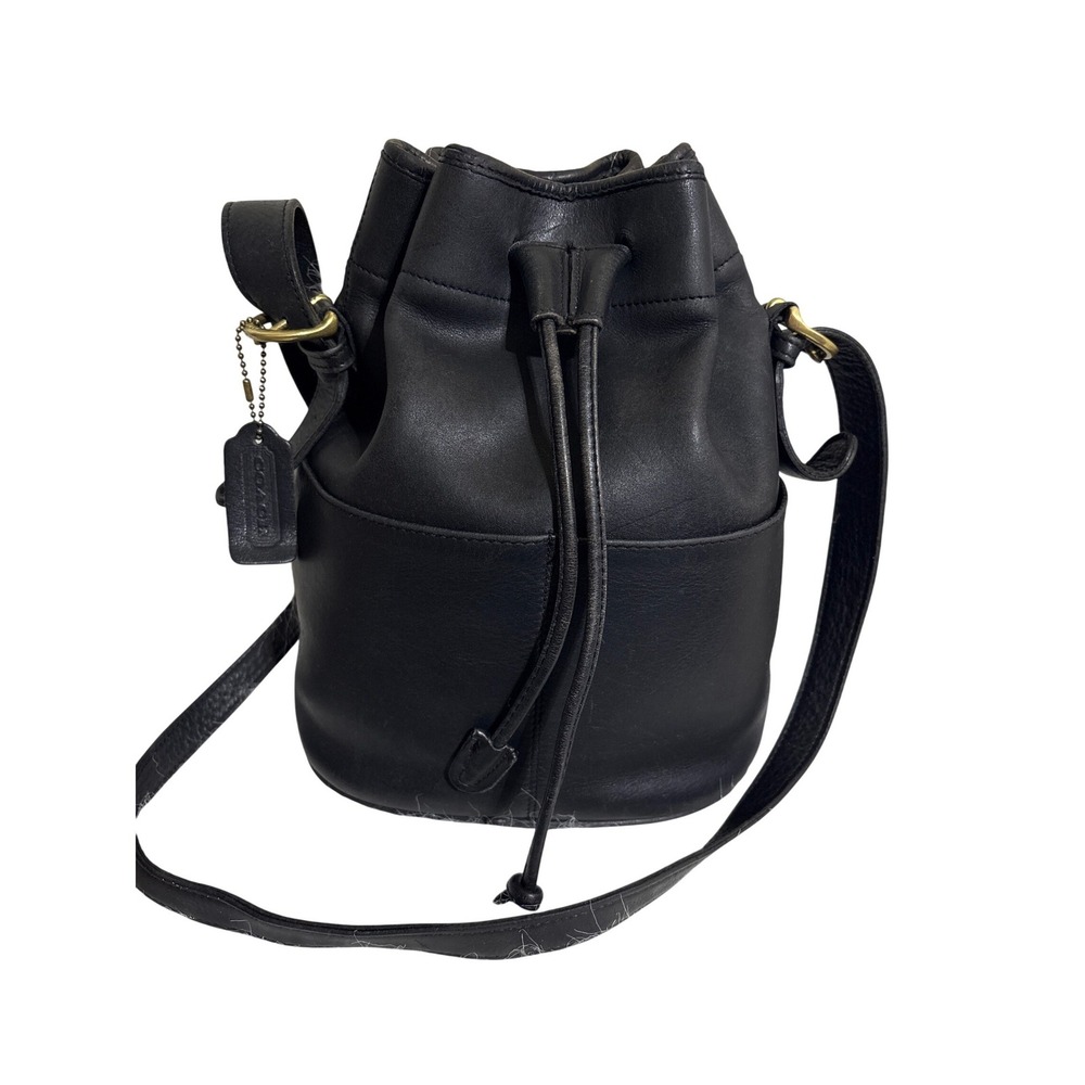 Coach Vintage Black Leather Drawstring Bucket Bag Crossbody 4151 Made in USA
